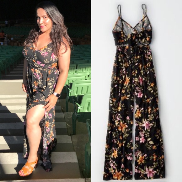 American Eagle Outfitters Pants - AEO Floral Jumpsuit With Side Slits Tie Back